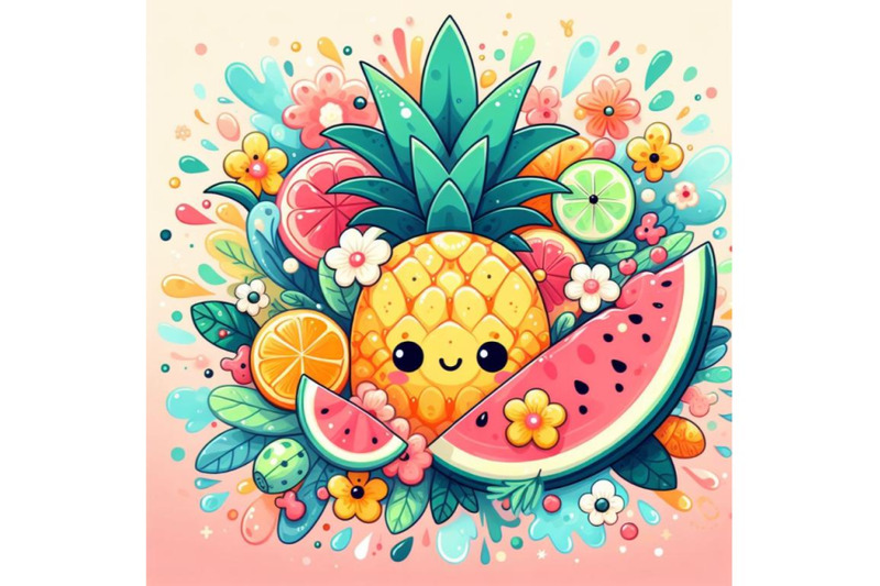 4-abstract-fruit-splash-pineapple-watermelon-and-citrus-slices