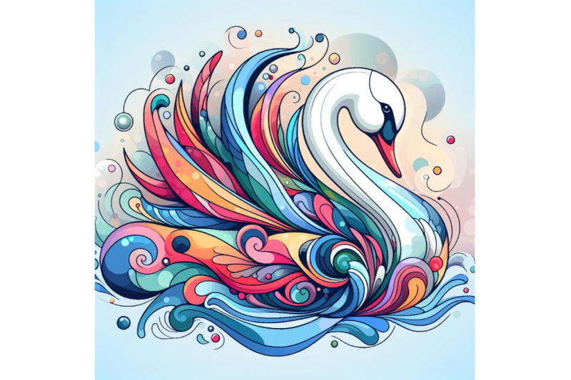 4-illustration-of-an-abstract-of-a-colorful-swan-swimming