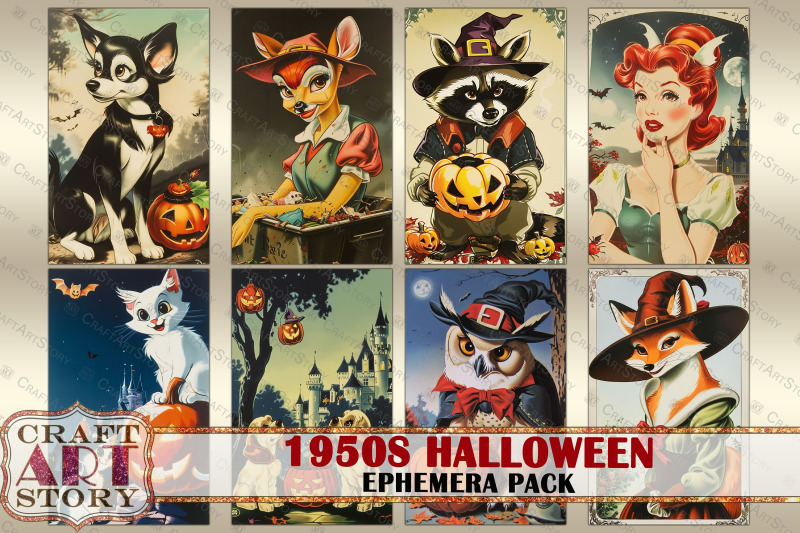 vintage-1950s-halloween-ephemera-pack-junk-journal-post-card