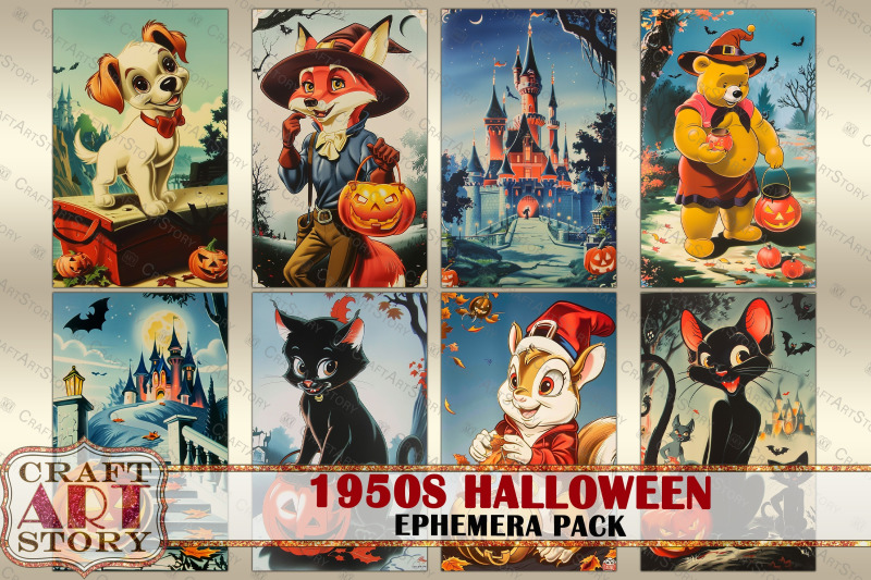 vintage-1950s-halloween-ephemera-pack-junk-journal-post-card