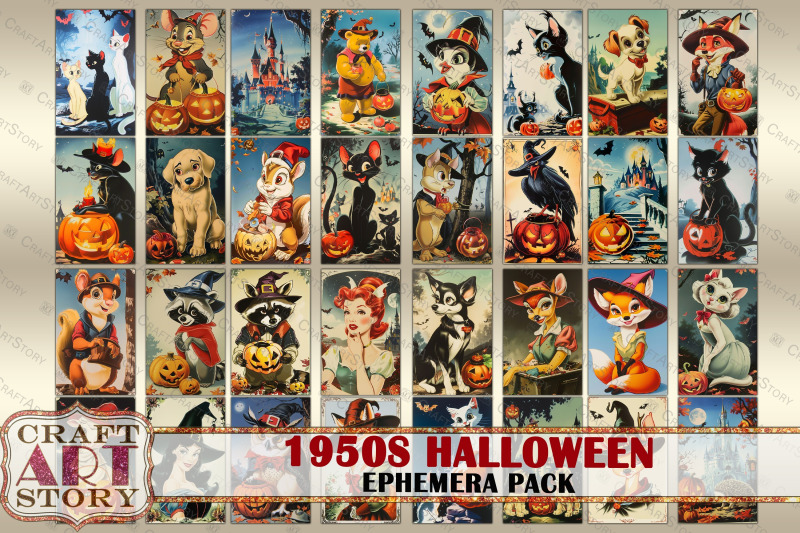 vintage-1950s-halloween-ephemera-pack-junk-journal-post-card