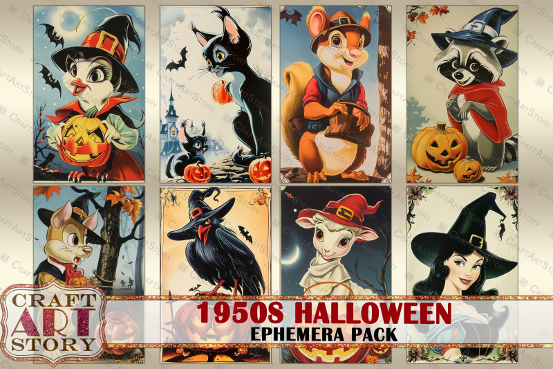 vintage-1950s-halloween-ephemera-pack-junk-journal-post-card