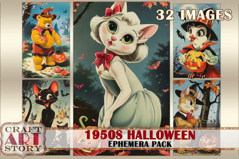 vintage-1950s-halloween-ephemera-pack-junk-journal-post-card