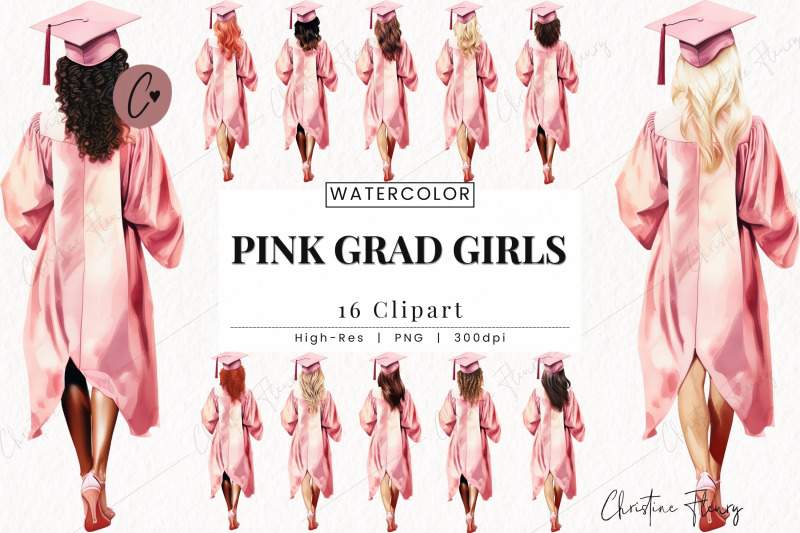 watercolor-pink-graduation-girls-clipart