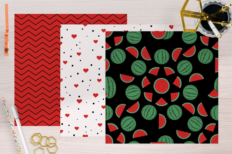 watermelon-color-flat-digital-papers-fruit-pattern-bundle-summer-aes