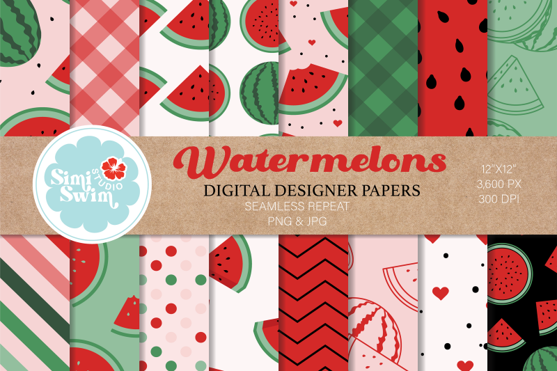 watermelon-color-flat-digital-papers-fruit-pattern-bundle-summer-aes