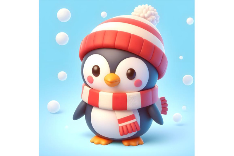 watercolor-cute-3d-winter-penguin-with-hat-and-scarf