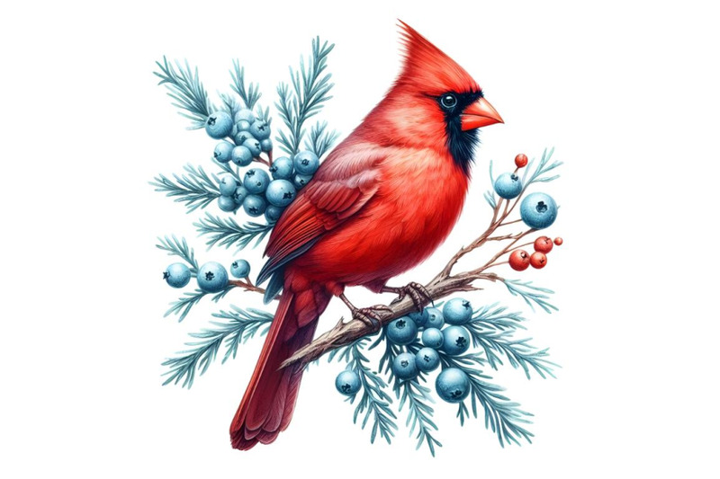 watercolor-hand-drawn-beautiful-bird-with-winter-blue-juniper-wild-ber