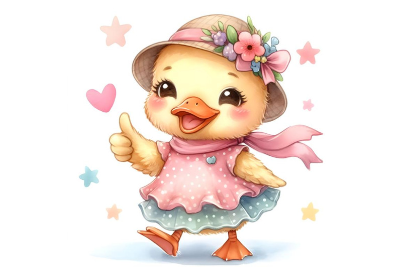 watercolor-cute-baby-duck-cartoon-thumb-up