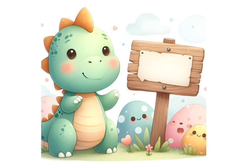 watercolor-cute-dinosaur-cartoon-with-blank-sign