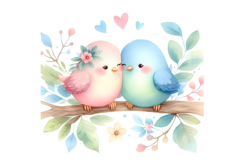 cute-bird-couple-sitting-on-tree-branch