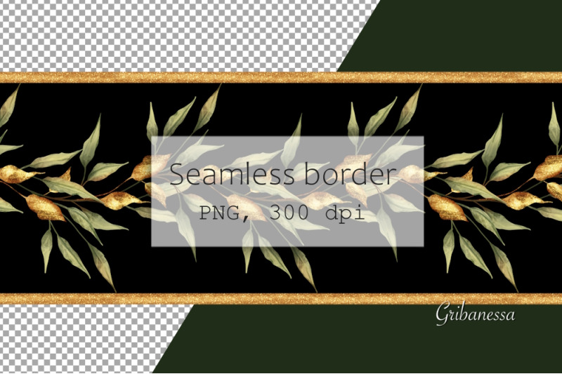 seamless-border-with-green-and-gold-leaves-floral-garland