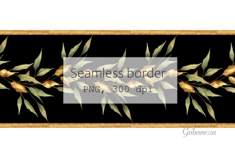 seamless-border-with-green-and-gold-leaves-floral-garland