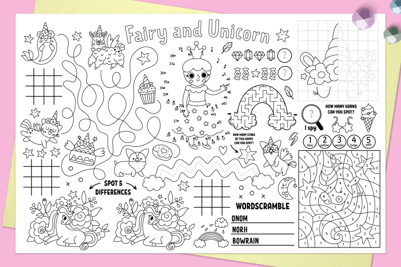 unicorn-and-fairy-coloring-activity-mats-collection