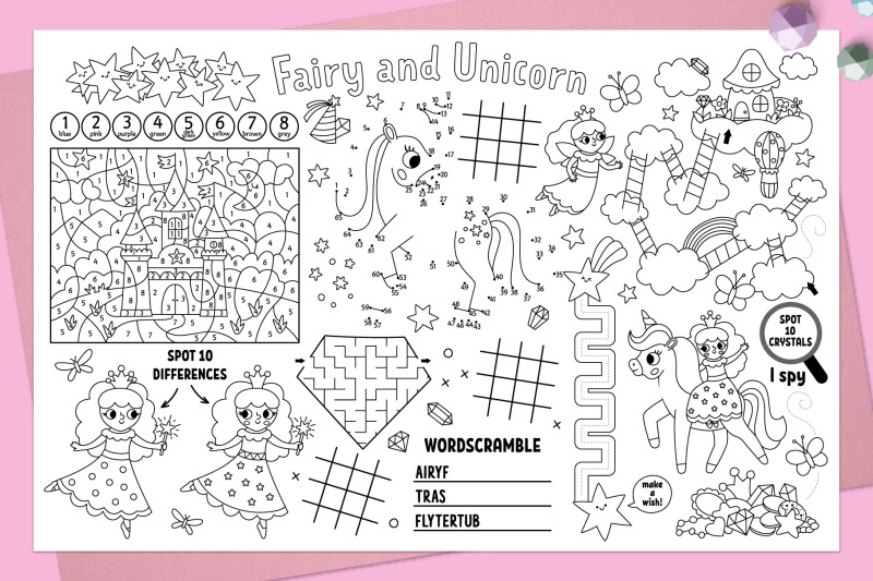 unicorn-and-fairy-coloring-activity-mats-collection