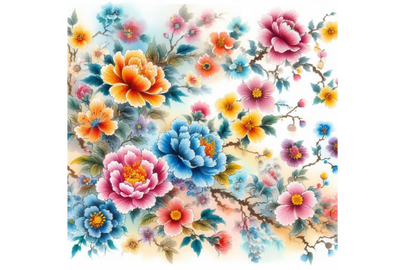 bundle-of-colorful-chinese-painting-traditional-ink-artwork-of-flower