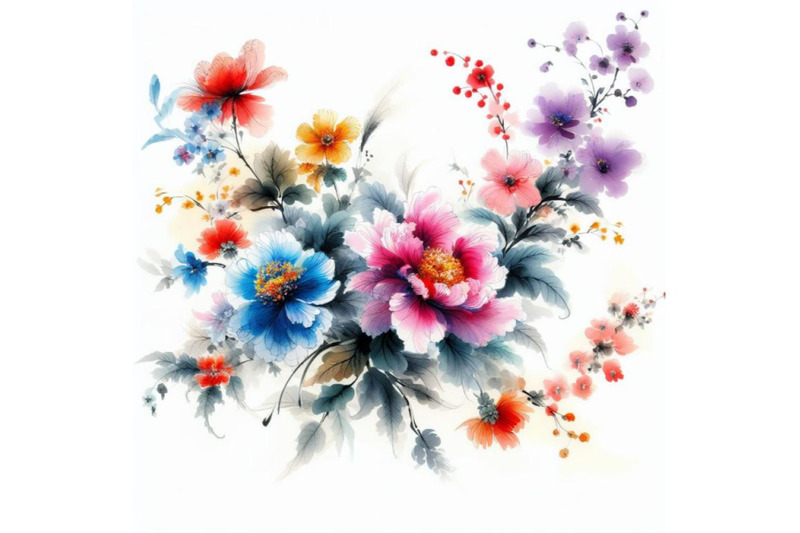 bundle-of-colorful-chinese-painting-traditional-ink-artwork-of-flower