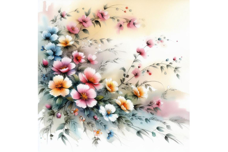 bundle-of-colorful-chinese-painting-traditional-ink-artwork-of-flower