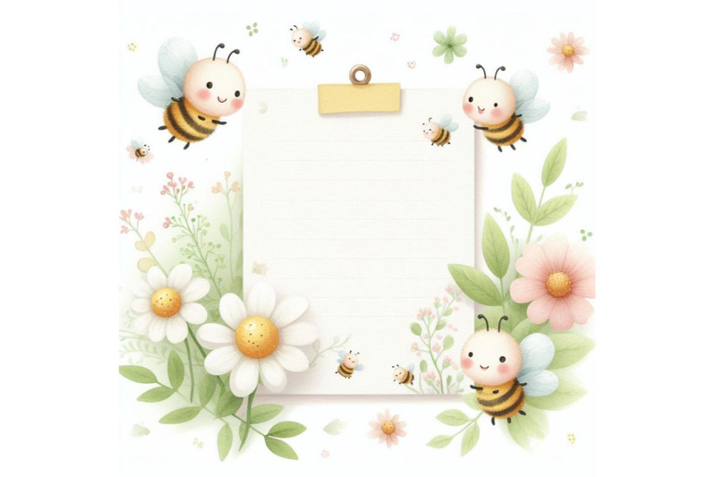 bundle-of-cute-soft-green-note-paper-with-bees-background