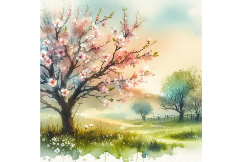 bundle-of-a-spring-landscape-with-a-blooming-tree