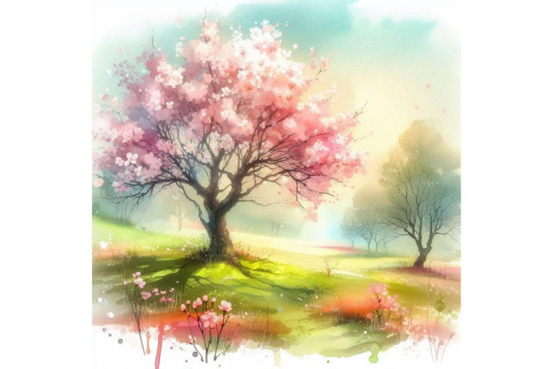 bundle-of-a-spring-landscape-with-a-blooming-tree