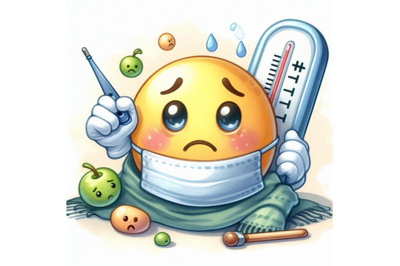 bundle-of-a-sick-emoticon-with-a-thermometer