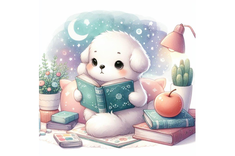 bundle-of-cute-white-animal-reading-book