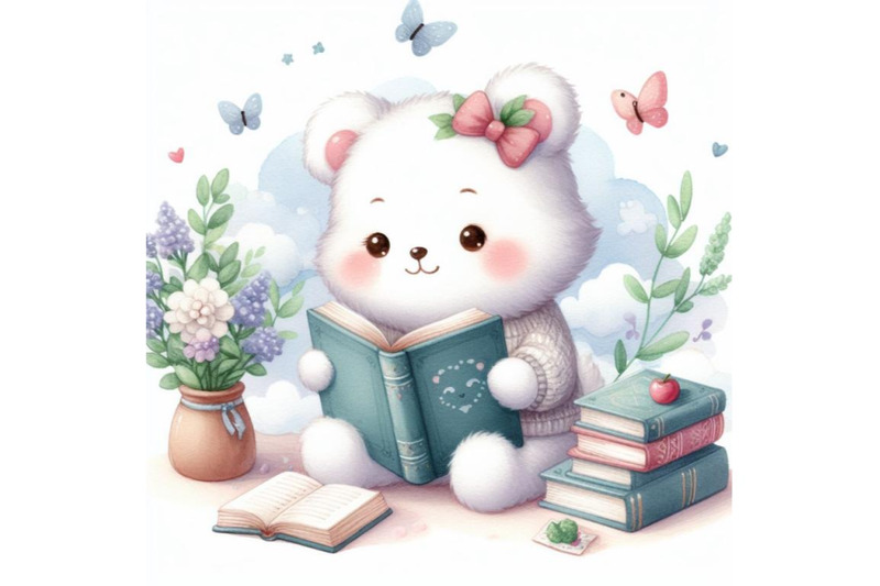 bundle-of-cute-white-animal-reading-book