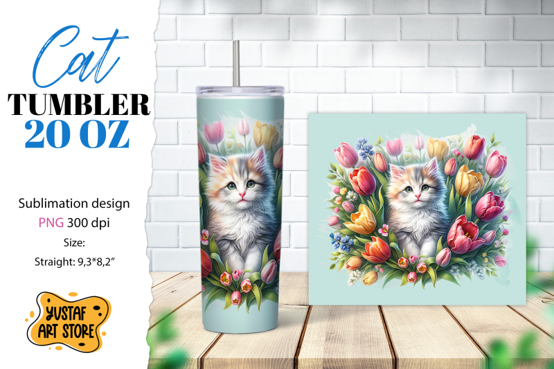 cat-tumbler-wrap-cute-cat-in-flowers-sublimation-design-png