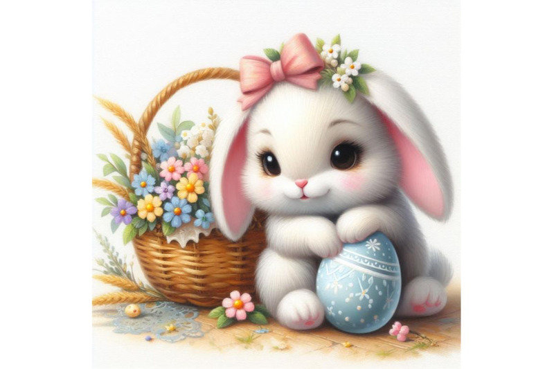 bundle-of-cute-easter-bunny-with-painted-egg-and-flower