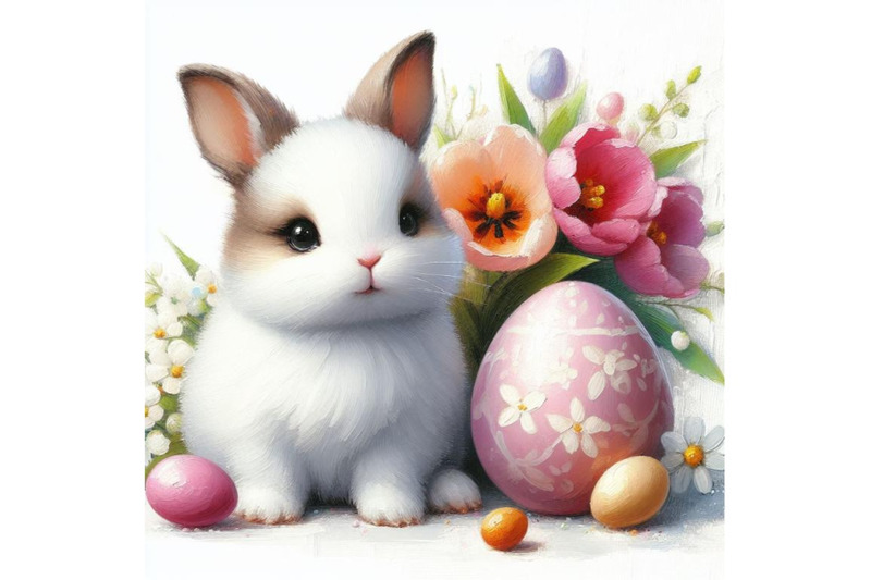 bundle-of-cute-easter-bunny-with-painted-egg-and-flower