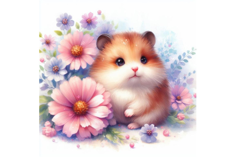 bundle-of-watercolor-cute-hamster-with-painted-flower