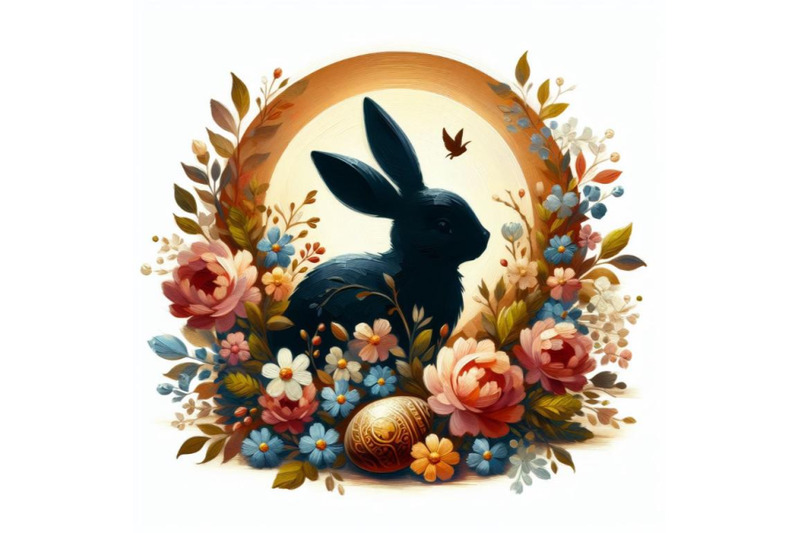 bundle-of-easter-bunny-silhouette-with-flowers-flat-illustration