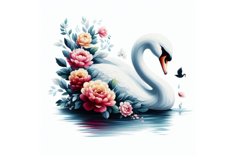 bundle-of-beautiful-swan-silhouette-with-flowers-flat-illustration