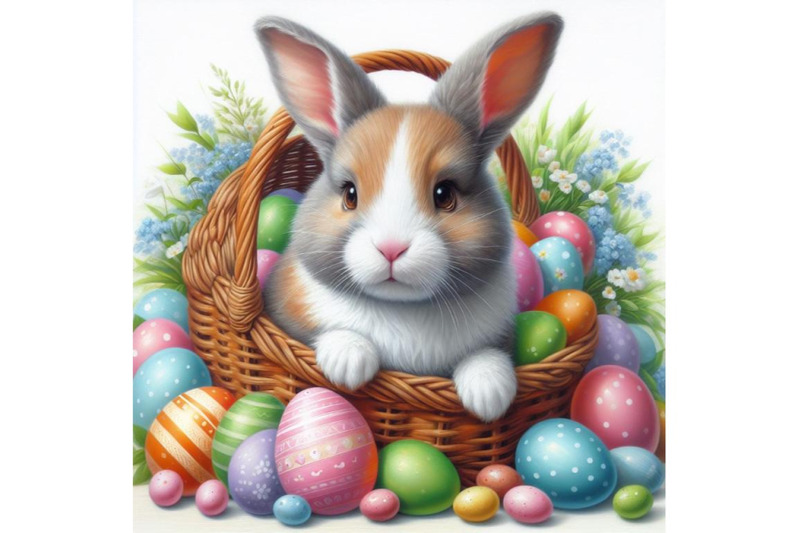 bundle-of-easter-bunny-with-decorated-eggs-in-basket