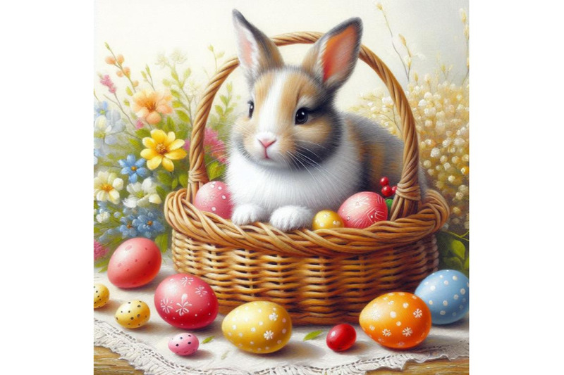 bundle-of-easter-bunny-with-decorated-eggs-in-basket