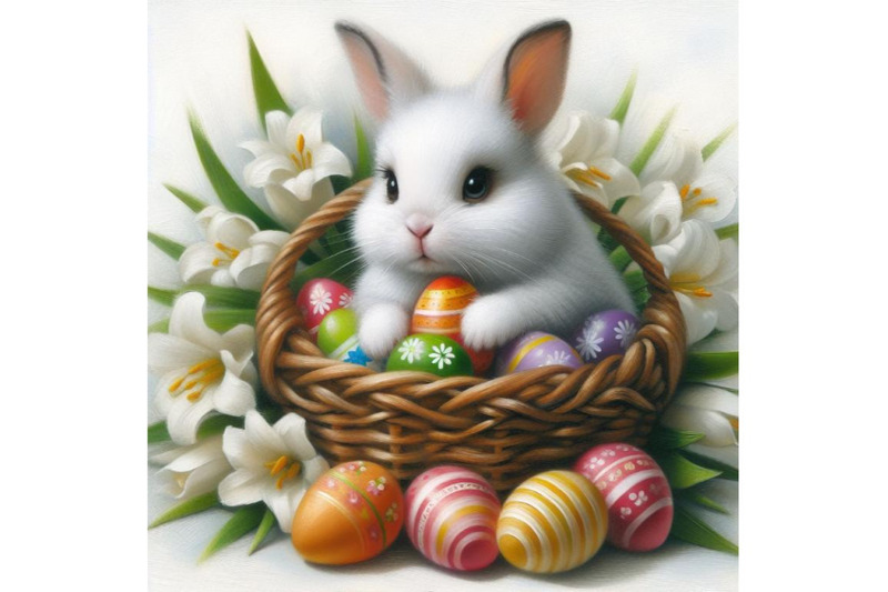 bundle-of-easter-bunny-with-decorated-eggs-in-basket