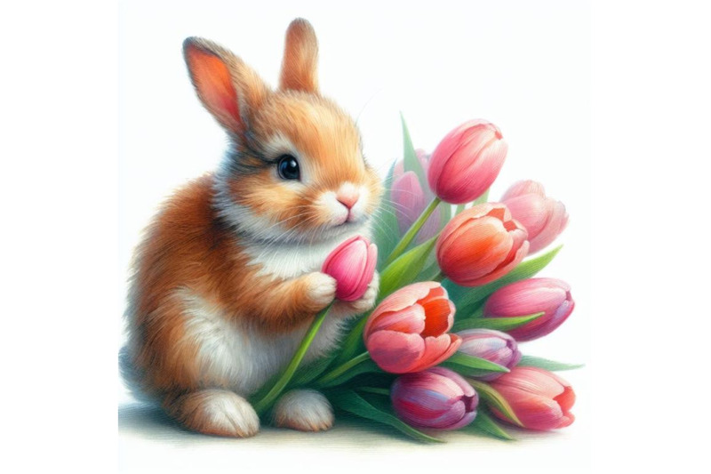 bundle-of-watercolor-easter-bunny-holding-tulips-isolated