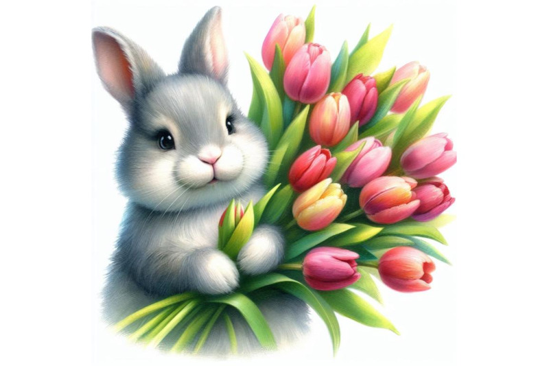 bundle-of-watercolor-easter-bunny-holding-tulips-isolated