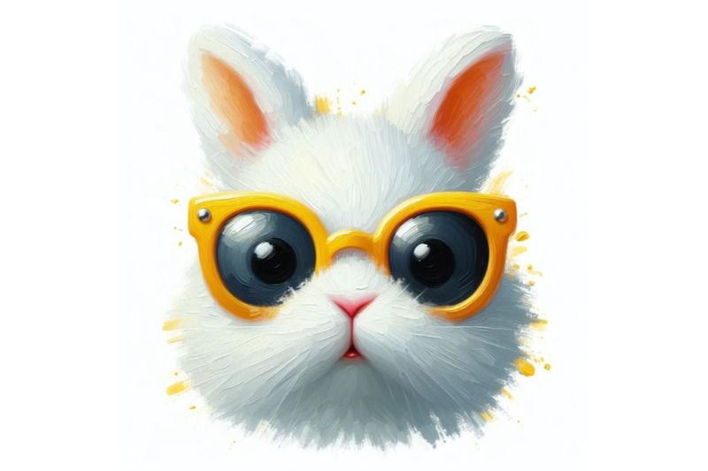 bundle-of-digital-art-of-a-cute-white-bunny-head-with-yellow-sunglasse