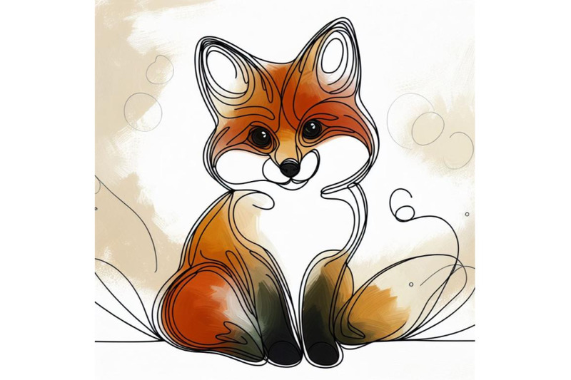 bundle-of-cute-little-fox-continuous-line-drawing-abstract-minimal