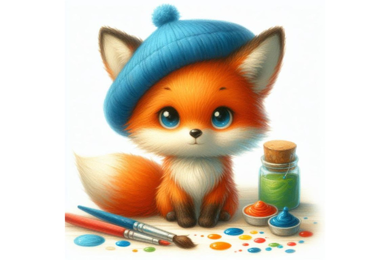 bundle-of-hand-drawn-cute-little-fox-in-blue-hat-cartoon-style