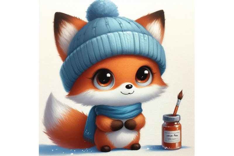 bundle-of-hand-drawn-cute-little-fox-in-blue-hat-cartoon-style