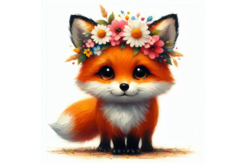 bundle-of-a-cute-orange-fox-with-flowers-on-his-head-standing