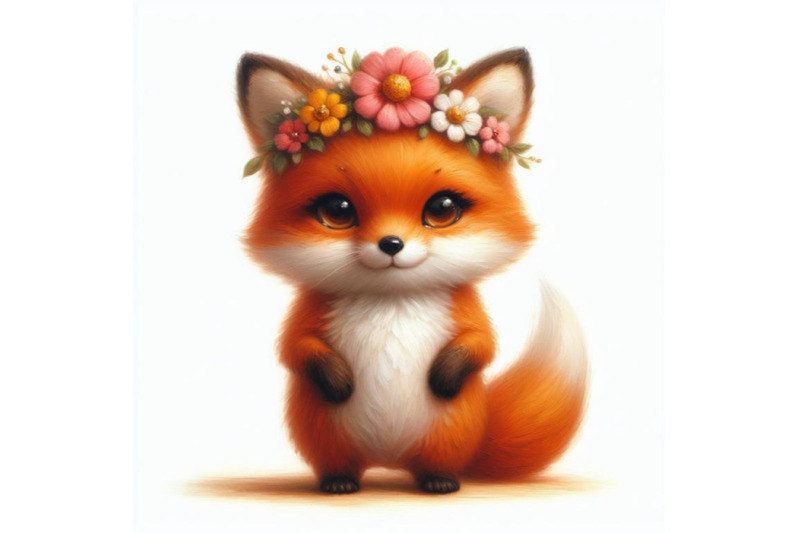 bundle-of-a-cute-orange-fox-with-flowers-on-his-head-standing