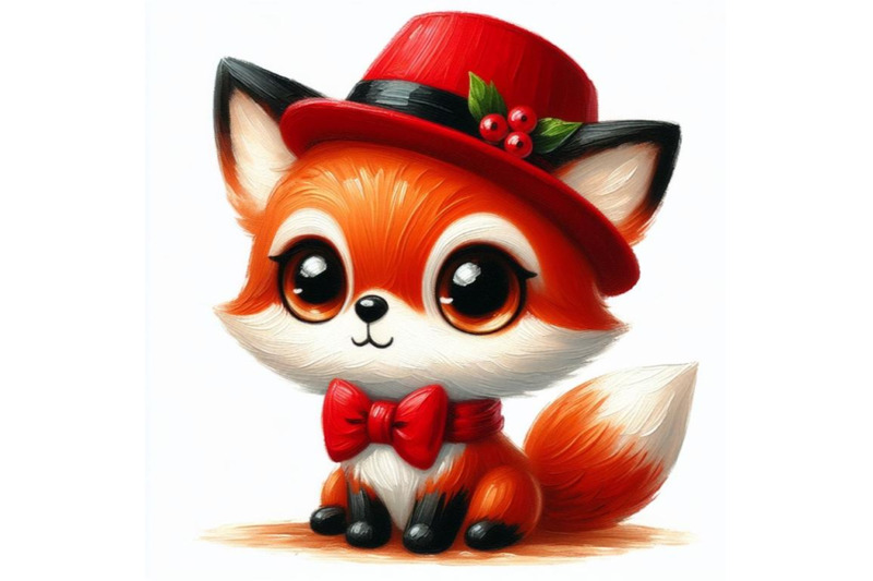 bundle-of-cute-fox-cartoon-with-red-hat