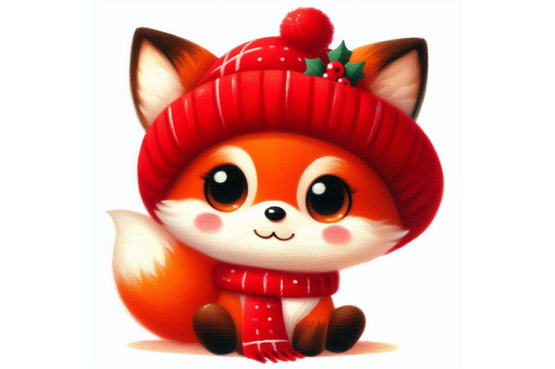 bundle-of-cute-fox-cartoon-with-red-hat