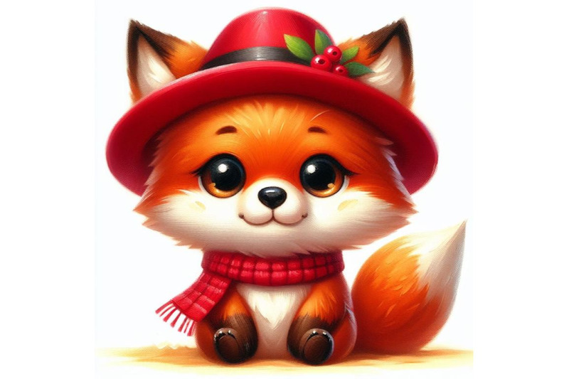 bundle-of-cute-fox-cartoon-with-red-hat