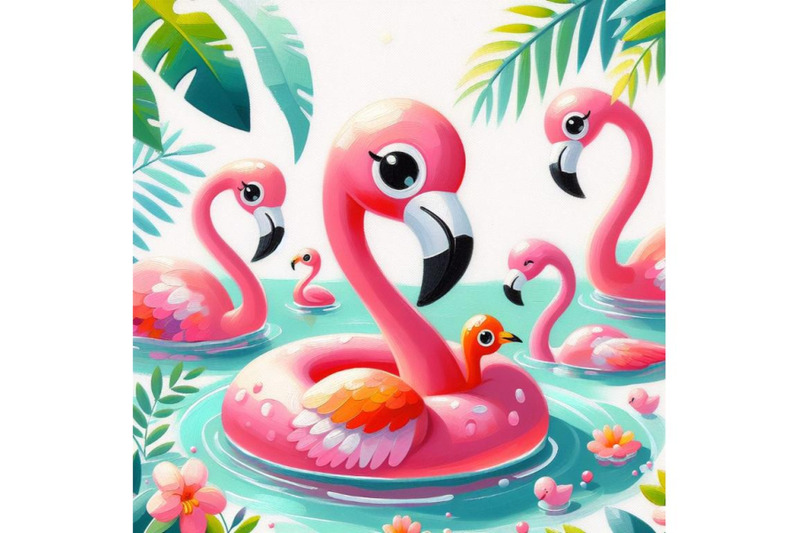 bundle-of-cartoon-flat-cute-flamingo-birds-summer-art-print