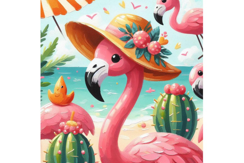 bundle-of-cartoon-flat-cute-flamingo-birds-summer-art-print